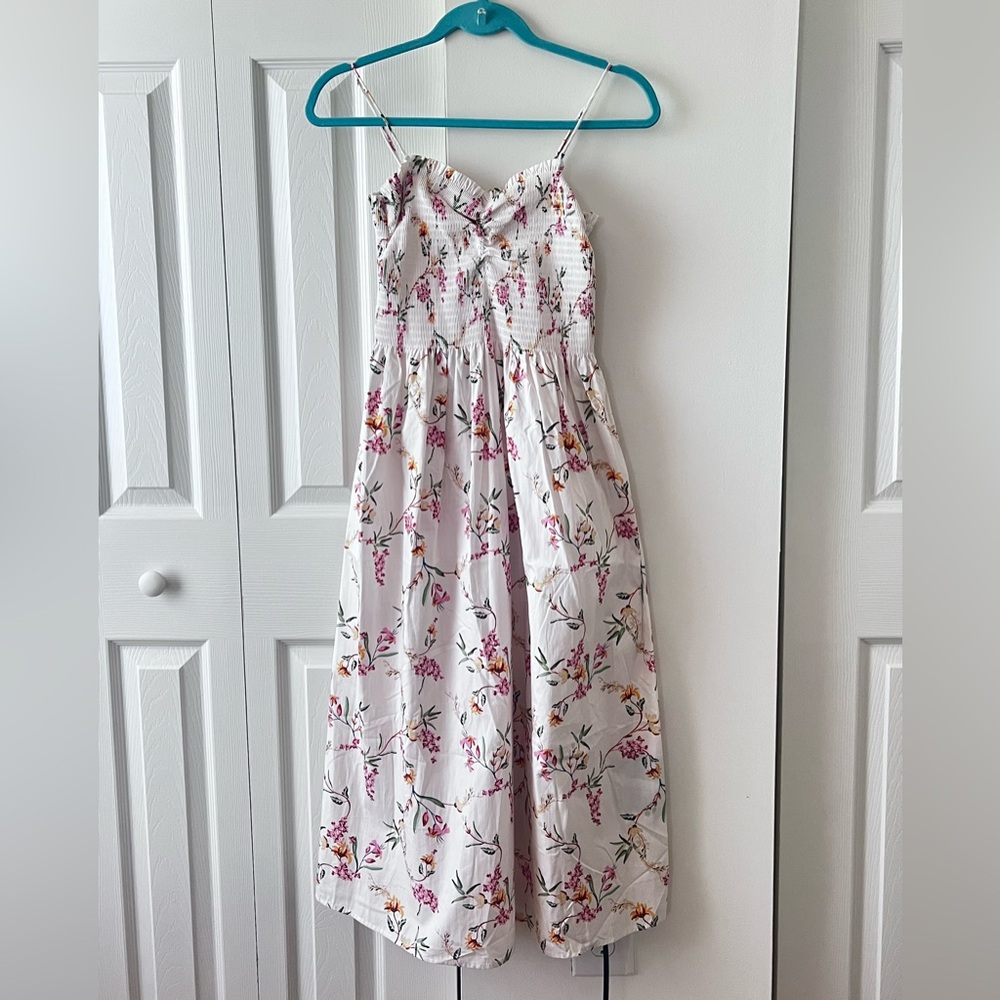 White Floral Maxi Dress with Pink & Yellow Blooms
